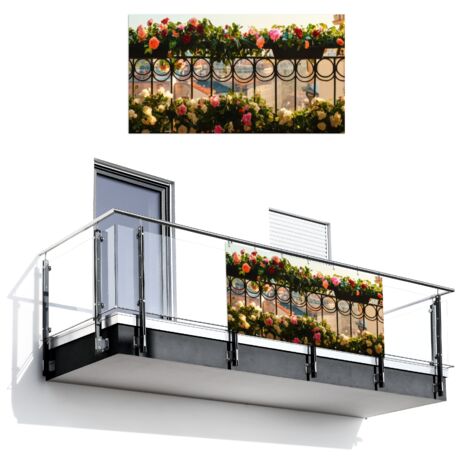 SCHERMO PER LA PRIVACY DEL BALCONE Fiori - Recinzione - Paesaggio urbano - Estate 200x110 cm