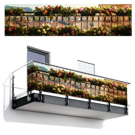 SCHERMO PER LA PRIVACY DEL BALCONE Fiori - Recinzione - Paesaggio urbano - Estate 500x130 cm