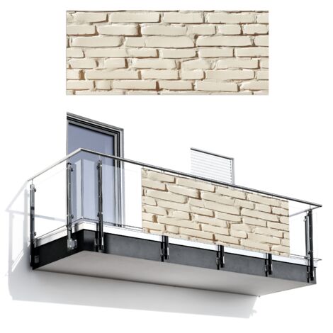 SCHERMO PER LA PRIVACY DEL BALCONE Mattoni - Parete - Luce - Bianco 300x130 cm