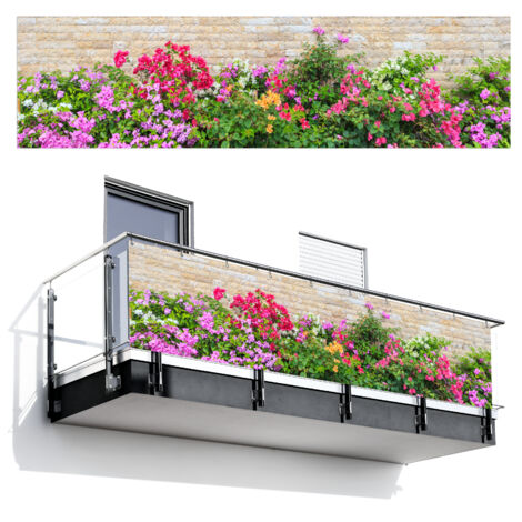 SCHERMO PER LA PRIVACY DEL BALCONE Fiori - Piante - Foglie - Pietre 300x85 cm