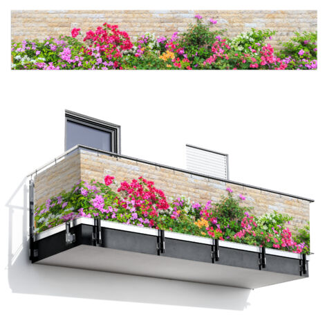 SCHERMO PER LA PRIVACY DEL BALCONE Fiori - Piante - Foglie - Pietre 500x100 cm