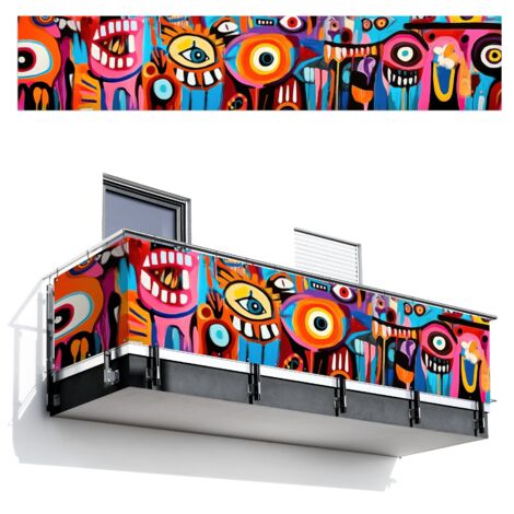 SCHERMO PER LA PRIVACY DEL BALCONE Astratto - Volto - Colorato 500x95 cm