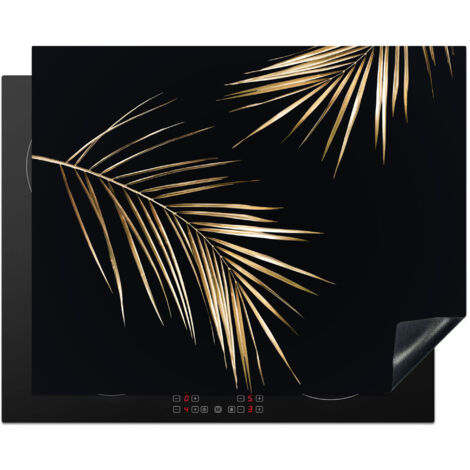 PROTEZIONE PER PIANO COTTURA A INDUZIONE Foglie - Piante - Oro - Nero - Lusso 65x52