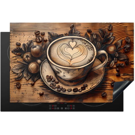 PROTEZIONE PER PIANO COTTURA A INDUZIONE Caffè - Vintage - Marrone - Tazza - Legno 80x52