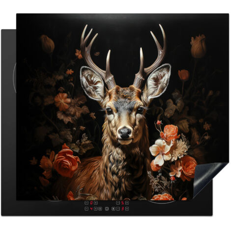 PROTEZIONE PER PIANO COTTURA A INDUZIONE Cervo - Animale - Fiori - Natura - Botanica 57.6x51.6 (1/5)