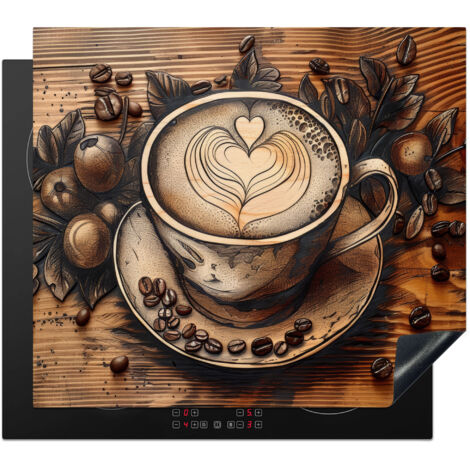 PROTEZIONE PER PIANO COTTURA A INDUZIONE Caffè - Vintage - Marrone - Tazza - Legno 59x52 (1/5)