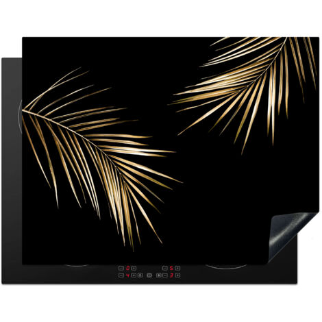 PROTEZIONE PER PIANO COTTURA A INDUZIONE Foglie - Piante - Oro - Nero - Lusso 77x59