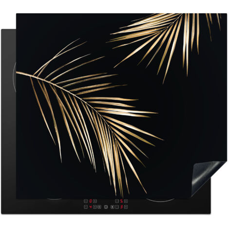 PROTEZIONE PER PIANO COTTURA A INDUZIONE Foglie - Piante - Oro - Nero - Lusso 59x51