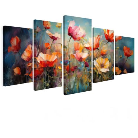 QUADRO SU TELA Set di 5 Fiori - Colorati - Astratti 150x80 cm