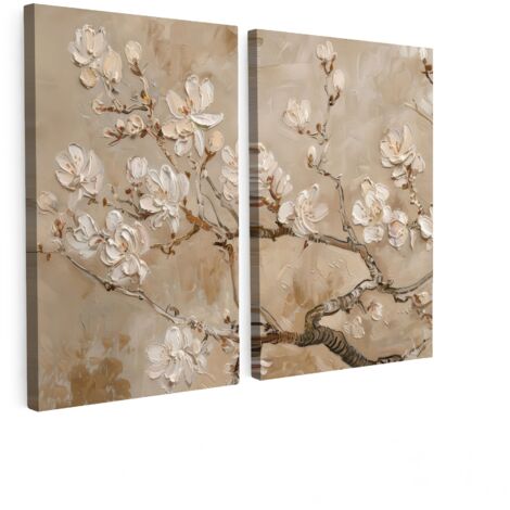 QUADRO SU TELA Set di 2 Beige - Fiore - Moderno 80x60 cm