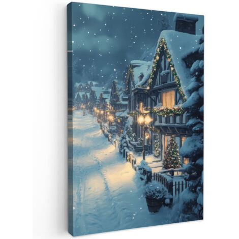 QUADRO SU TELA Villaggio di Natale - Natale - Neve - Inverno 80x120 cm