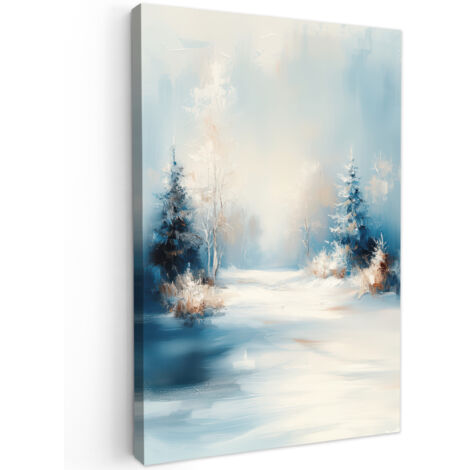QUADRO SU TELA Foresta - Inverno - Natura - Astratto - Neve 90x140 cm