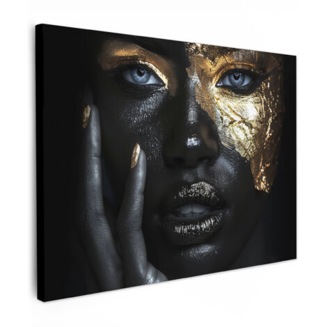 QUADRO SU TELA Donna - Oro - Ritratto - Bianco e nero - Lusso 80x60 cm (1/5)