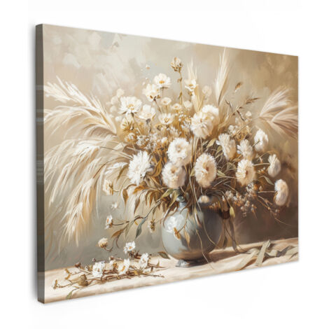 QUADRO SU TELA Fiori - Vaso - Natura morta - Beige 40x30 cm