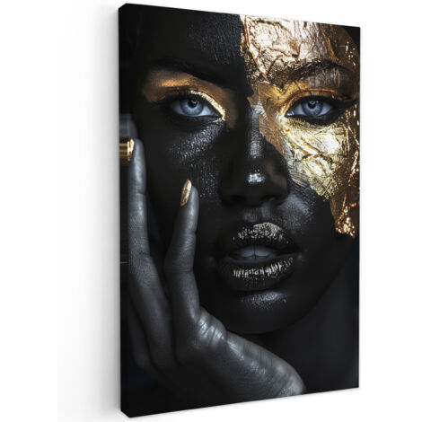QUADRO SU TELA Donna - Oro - Ritratto - Bianco e nero - Lusso 80x120 cm