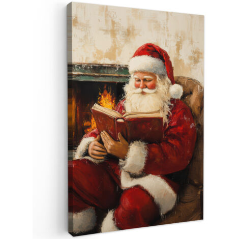 QUADRO SU TELA Natale - Babbo Natale - Inverno - Camino aperto 90x140 cm