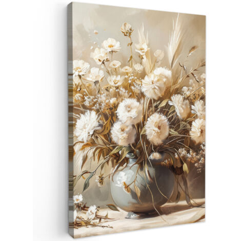 QUADRO SU TELA Fiori - Vaso - Natura morta - Beige 80x120 cm