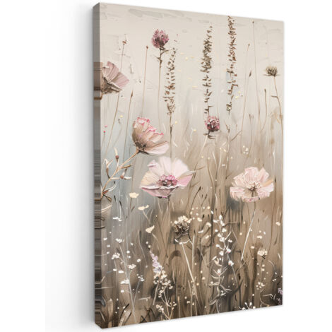 QUADRO SU TELA Fiori - Rosa - Moderno - Beige 40x60 cm