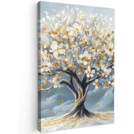 QUADRO SU TELA Albero - Inverno - Albero della vita - Moderno - Oro 60x90 cm