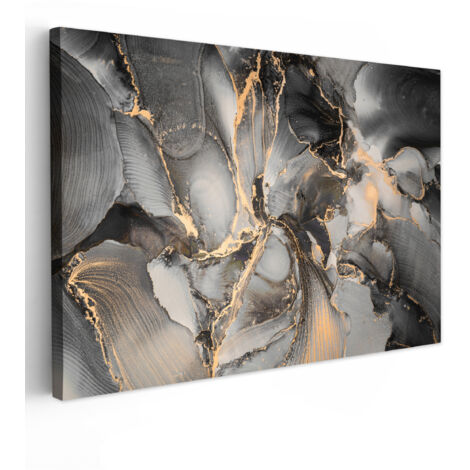 QUADRO SU TELA Grigio - Lusso - Oro - Marmo 90x60 cm