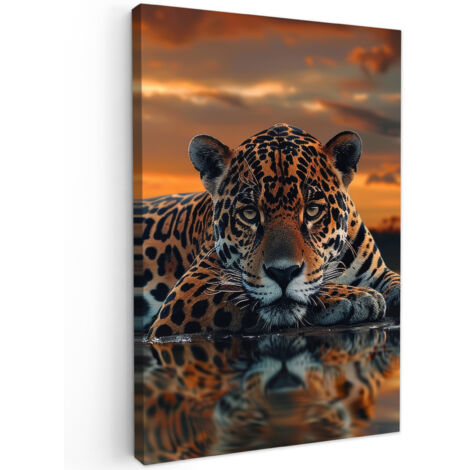 QUADRO SU TELA Natura - Leopardo - Animale - Tramonto - Moderno 60x90 cm