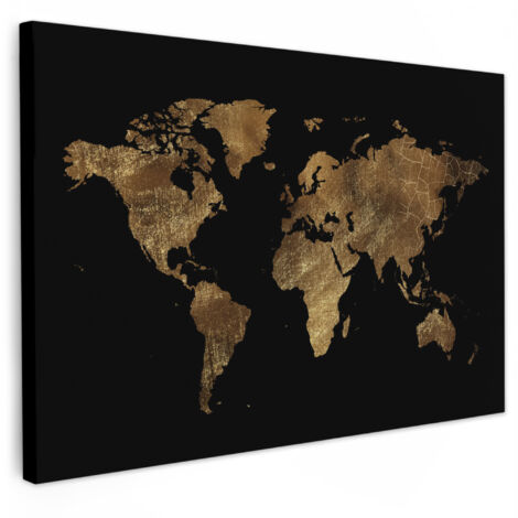 QUADRO SU TELA Mappamondo - Oro - Lusso - Terra - Nero 140x90 cm