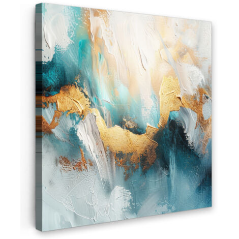 QUADRO SU TELA Astratto - Arte - Oro - Blu 90x90 cm