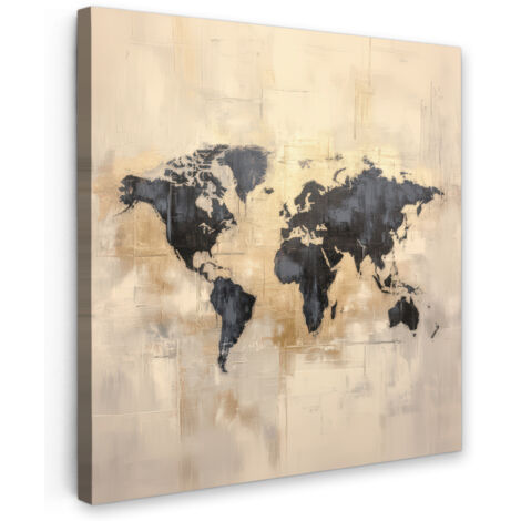 QUADRO SU TELA Mappa del mondo - Oro - Nero - Astratto 90x90 cm