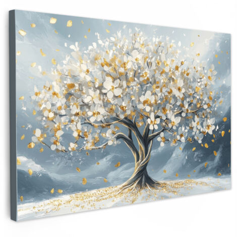 QUADRO SU TELA Albero - Inverno - Albero della vita - Moderno - Oro 30x20 cm