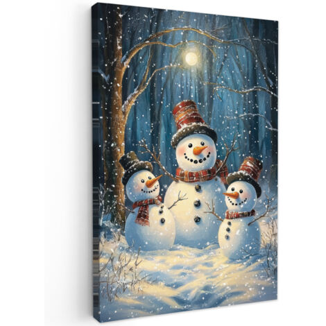QUADRO SU TELA Pupazzo di neve - Neve - Inverno - Foresta 80x120 cm (1/5)