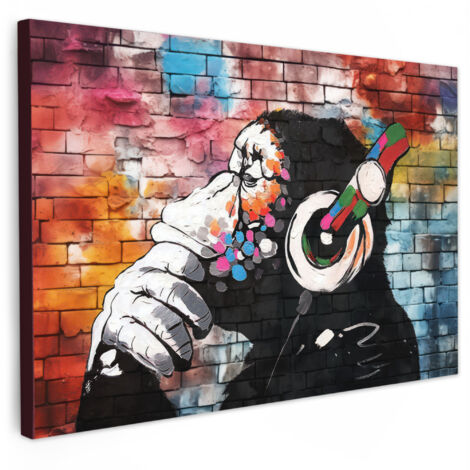 QUADRO SU TELA Scimmia - Graffiti - Musica 140x90 cm