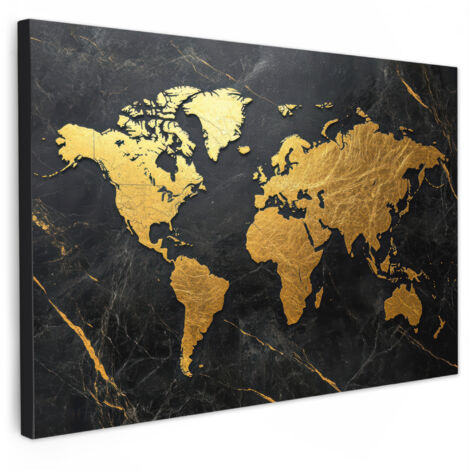 QUADRO SU TELA Mappa del mondo - Oro - Marmo 60x40 cm
