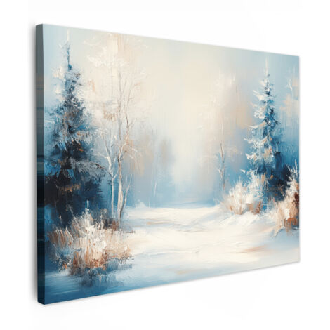 QUADRO SU TELA Foresta - Inverno - Natura - Astratto - Neve 80x60 cm