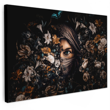 QUADRO SU TELA Donna - Lusso - Fiori - Farfalla - Ritratto 150x100 cm (1/5)