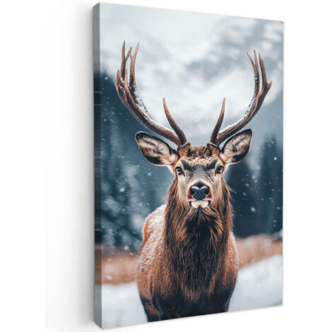 QUADRO SU TELA Cervi - Animali - Paesaggio - Inverno - Neve 20x30 cm