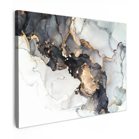 QUADRO SU TELA Marmo - Nero - Bianco - Oro - Lusso - Astratto 40x30 cm (1/5)