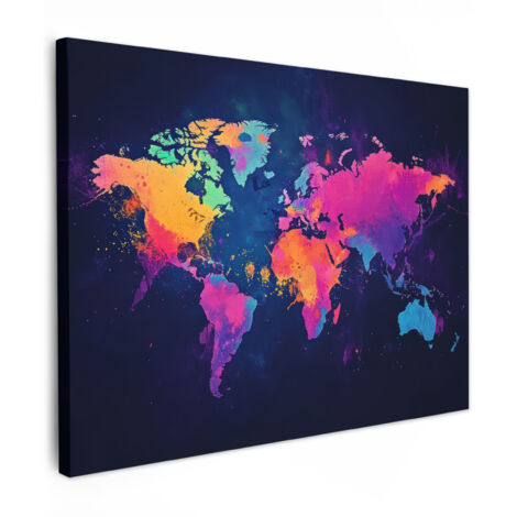 QUADRO SU TELA Mappa del mondo - Colorato - Graffiti 80x60 cm