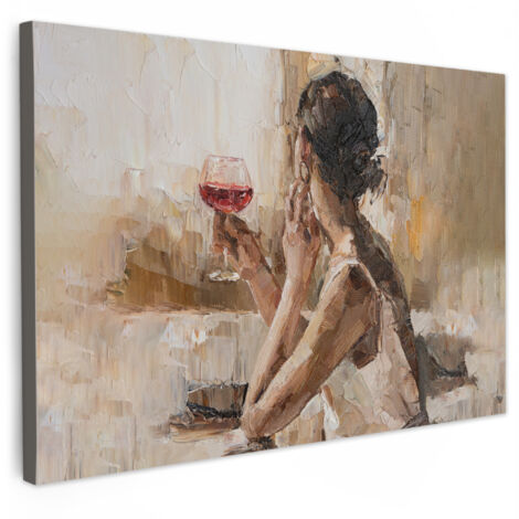 QUADRO SU TELA Pittura a olio - Donna - Vino 90x60 cm