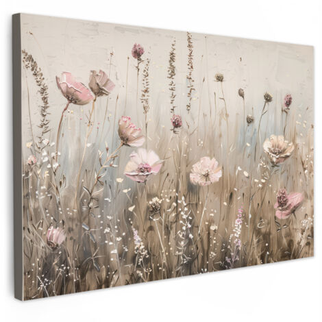QUADRO SU TELA Fiori - Rosa - Moderno - Beige 140x90 cm