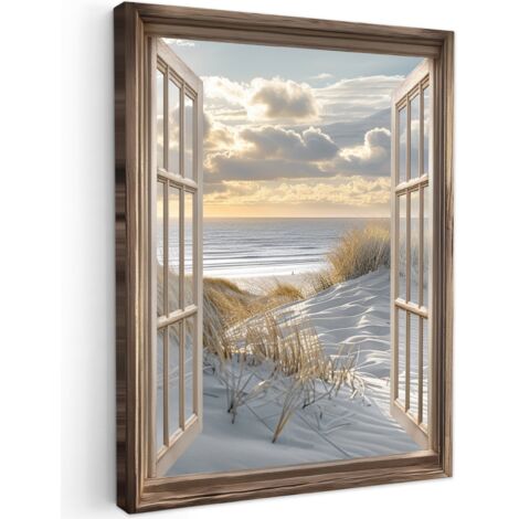 QUADRO SU TELA vista - Spiaggia - Dune - Mare - Natura 60x80 cm