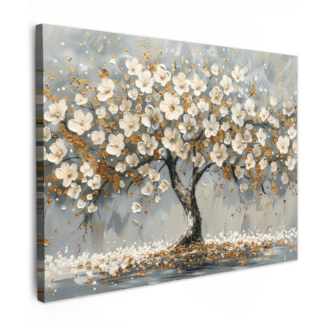 QUADRO SU TELA Albero - Fiori - Bianco - Natura - Arte 80x60 cm
