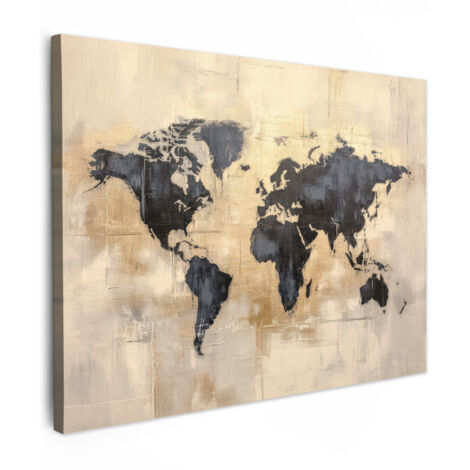 QUADRO SU TELA Mappa del mondo - Oro - Nero - Astratto 40x30 cm