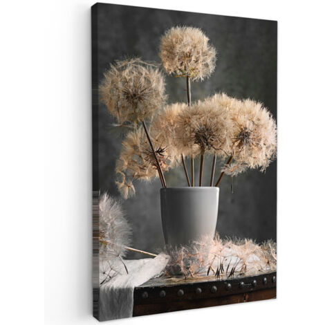 QUADRO SU TELA Semi di fiori - Dente di leone - Vaso - Natura morta - Bouquet 60x90 cm