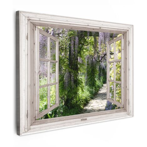 QUADRO SU TELA Pioggia blu - Fiori - Vista - Albero - Primavera 80x60 cm