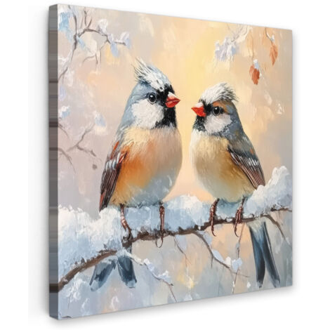 QUADRO SU TELA Uccelli - Ramo - Inverno - Neve 50x50 cm (1/5)