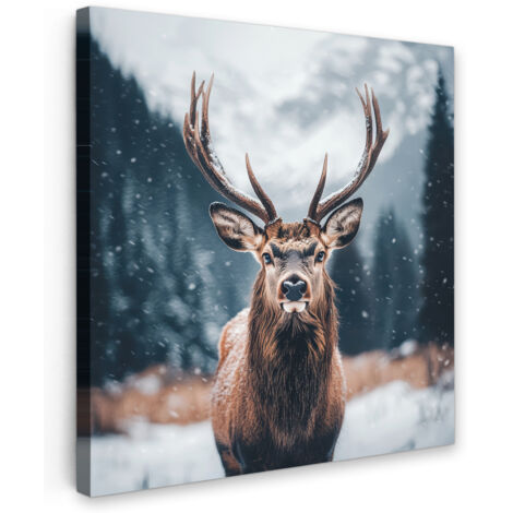 QUADRO SU TELA Cervi - Animali - Paesaggio - Inverno - Neve 20x20 cm
