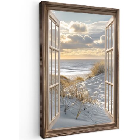 QUADRO SU TELA vista - Spiaggia - Dune - Mare - Natura 20x30 cm