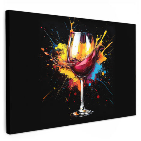 QUADRO SU TELA Vino - Bicchiere - Graffiti - Bevanda - Rosso - Vernice 30x20 cm (1/3)