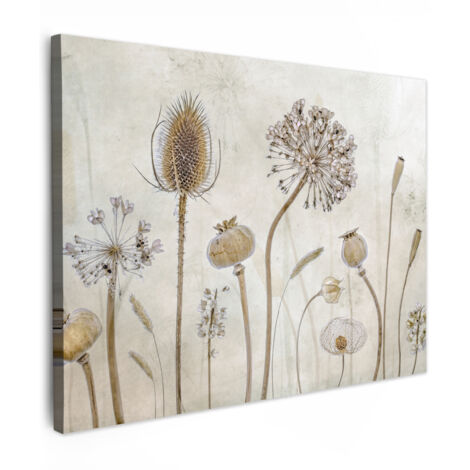 QUADRO SU TELA Fiori - Acquerello - Natura morta - Marrone - Vintage 80x60 cm