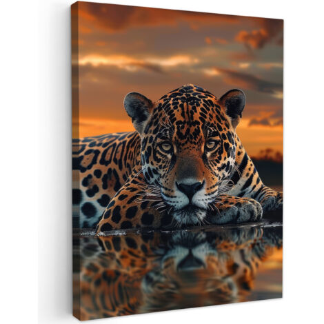 QUADRO SU TELA Natura - Leopardo - Animale - Tramonto - Moderno 60x80 cm